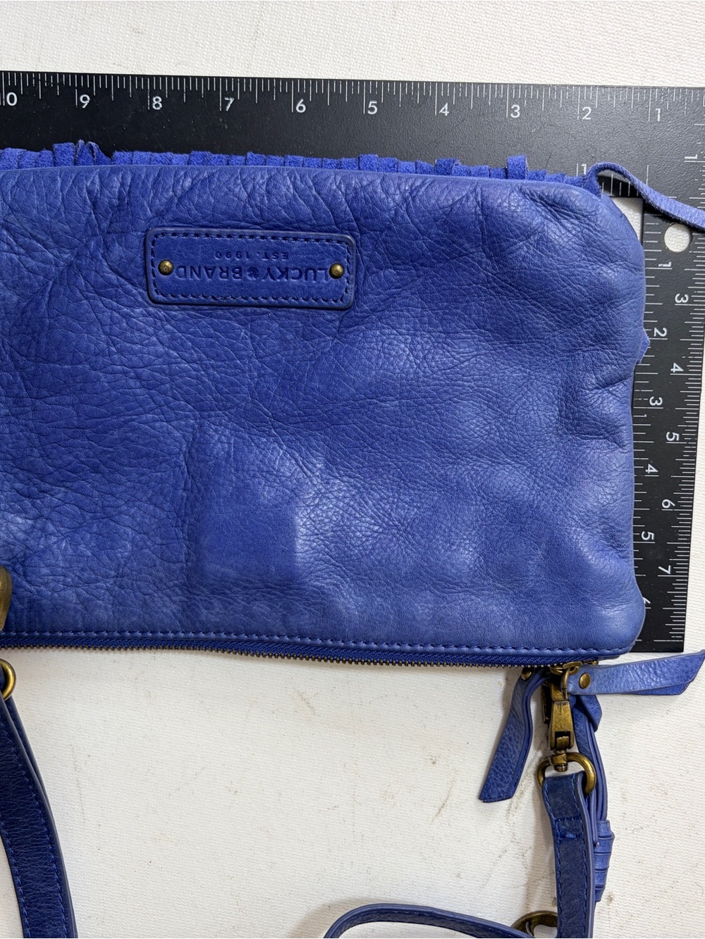 Lucky Brand Cobalt Blue Leather Fringe Crossbody Bag - Picture 7 of 9